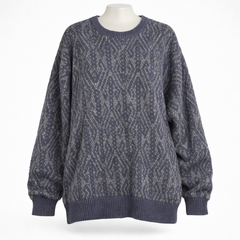 Vtg‎ Claiborne Y2K Mens Silk Wool Sweater Sz L Blue Gray Pullover Grunge Grandpa
